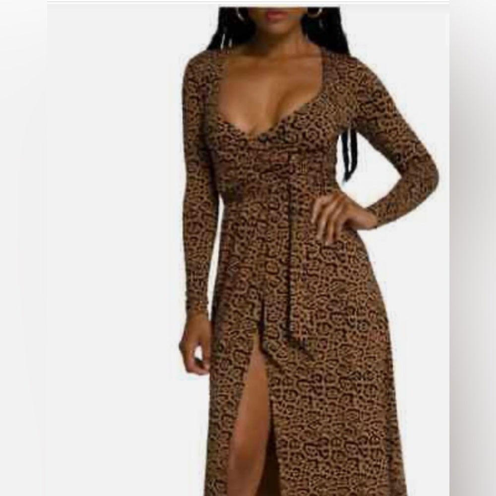 Good American Leopard Print Wrap MIDI Dress